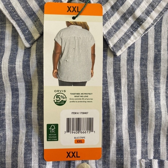 Orvis Ladies' Short Sleeve Linen Blend Shirt, Blue Stripe, XX-Large NWT - Picture 5 of 15